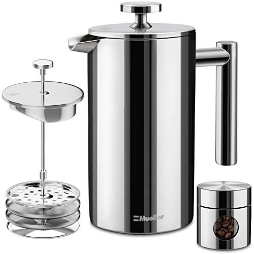 Mueller French Press Double Insulated 304 Stainless Steel Coffee Maker 4 Level Filtration System, No...